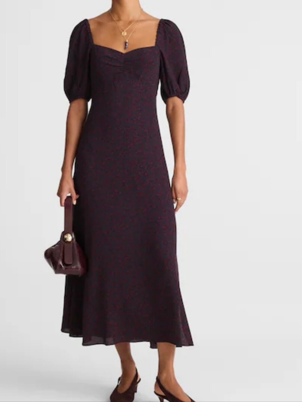 Madewell Puff Sleeve Sweetheart Midi Dress Red Blue Ditsy 0 Cottagecore Romantic